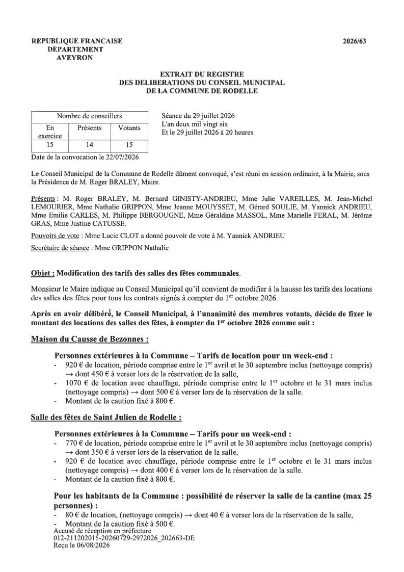 TARIFS DES SALLES DES FÊTES